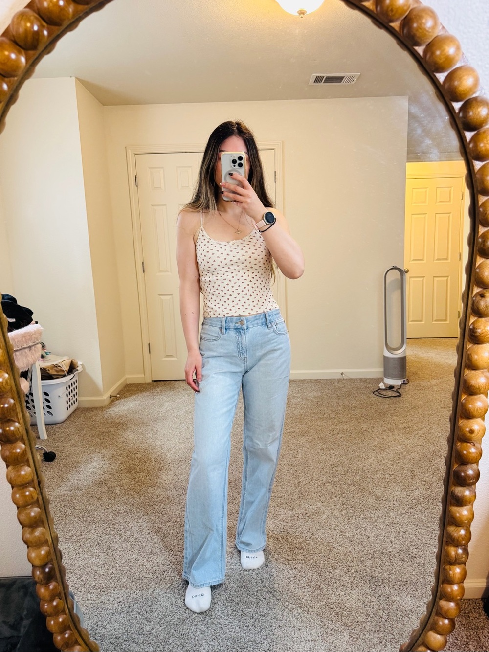 Brandy Melville Cream Red Rose Floral Eyelet Cami Tank One Size